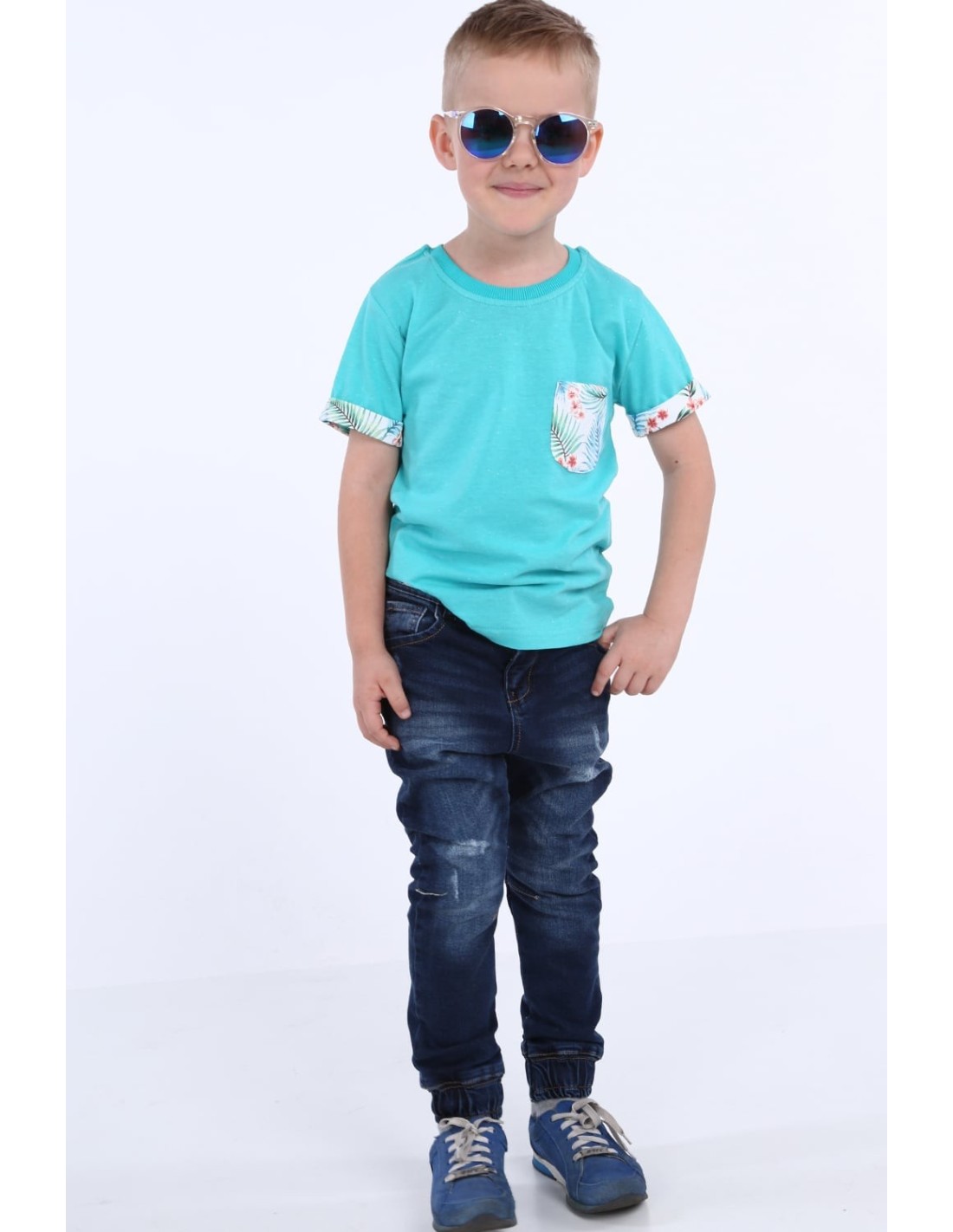 Boy\'s T-shirt with a pocket, mint NDZ4477 - Online store - Boutique